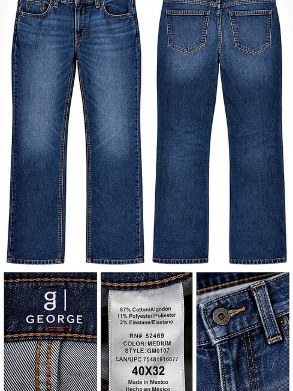 George Men’s Jeans Medium Blue 40x32 Straight Leg
